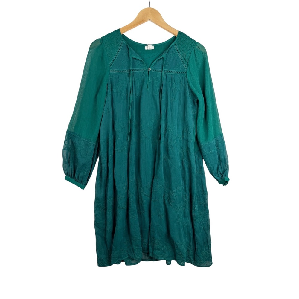 Anthropologie Tiny Women's Green Boho Embroidered Luisa Swing Peasant Dress Sz S